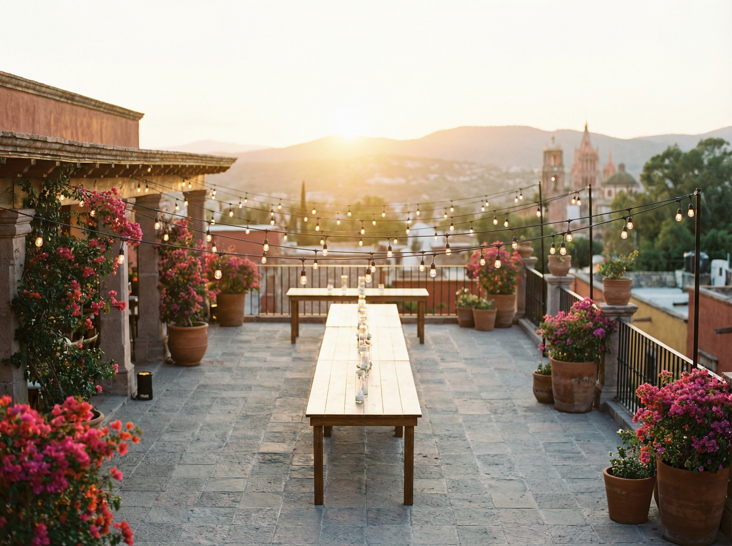 Terraza con vista al atardecer para eventos